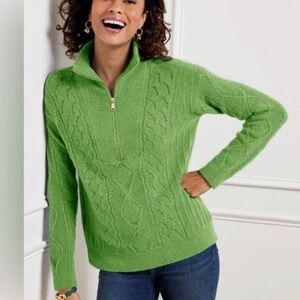 Talbots CABLE KNIT ZIP COLLAR SWEATER Size MP